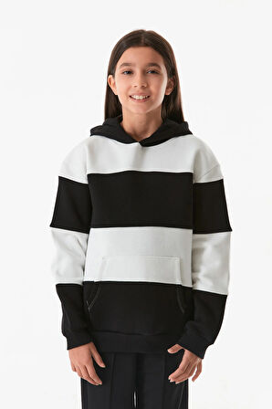 Renk Bloklu Kapüşonlu Kız Çocuk Sweatshirt