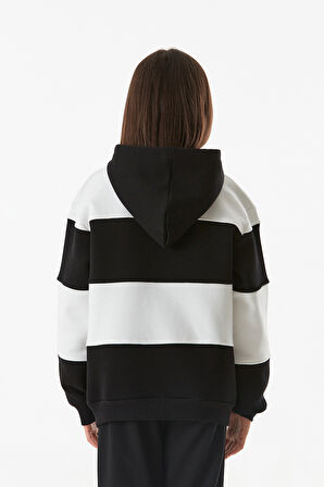 Renk Bloklu Kapüşonlu Kız Çocuk Sweatshirt
