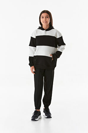Renk Bloklu Kapüşonlu Kız Çocuk Sweatshirt
