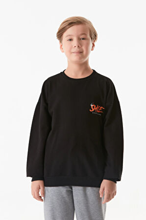 Önü Ve Arkası Baskılı Erkek Çocuk Sweatshirt