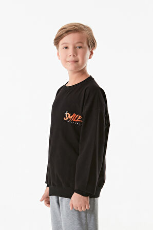 Önü Ve Arkası Baskılı Erkek Çocuk Sweatshirt