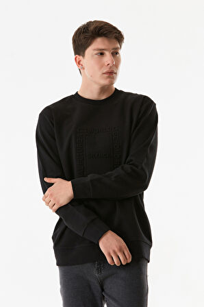 Yazı Kabartmalı Bisiklet Yaka Sweatshirt