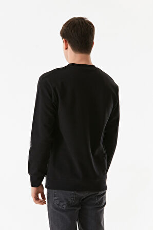 Yazı Kabartmalı Bisiklet Yaka Sweatshirt