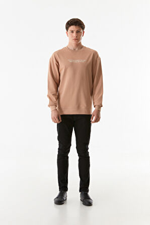 Yazı Kabartmalı Bisiklet Yaka Sweatshirt