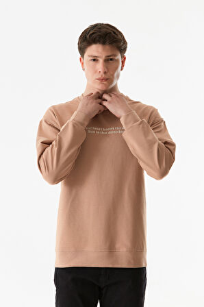 Yazı Kabartmalı Bisiklet Yaka Sweatshirt