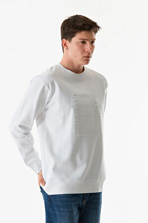 Yazı Kabartmalı Bisiklet Yaka Sweatshirt