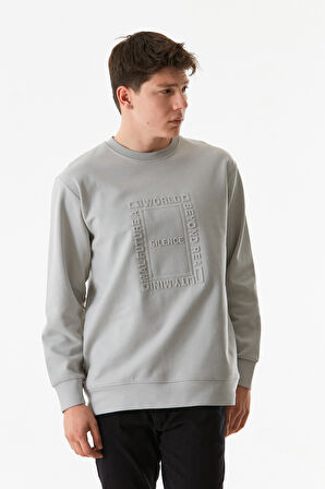 Yazı Kabartmalı Bisiklet Yaka Sweatshirt