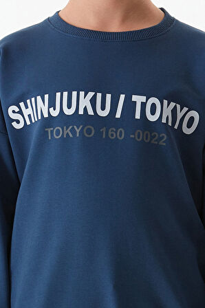 Tokyo Yazı Baskılı Bisiklet Yaka Erkek Çocuk Sweatshirt