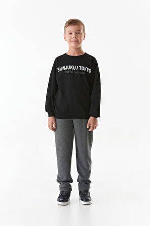 Tokyo Yazı Baskılı Bisiklet Yaka Erkek Çocuk Sweatshirt