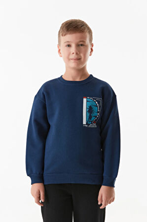 California Baskılı Bisiklet Yaka Erkek Çocuk Sweatshirt