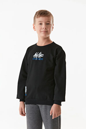 Yazı Baskılı Bisiklet Yaka Erkek Çocuk Sweatshirt