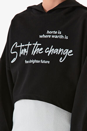 Yazı Baskılı Kapüşonlu Jogger 3 Lü Kız Çocuk Takım