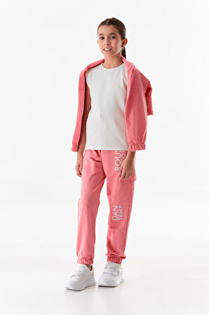 Yazı Baskılı Kapüşonlu Jogger 3 Lü Kız Çocuk Takım