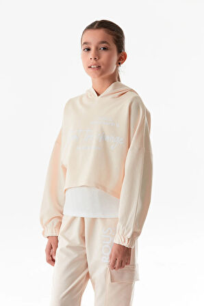 Yazı Baskılı Kapüşonlu Jogger 3 Lü Kız Çocuk Takım