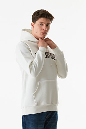 3 İplik Yazı Baskılı Kanguru Cepli Kapüşonlu Sweatshirt