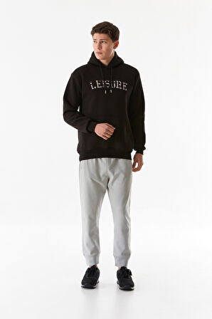 3 İplik Yazı Baskılı Kanguru Cepli Kapüşonlu Sweatshirt