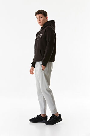 3 İplik Yazı Baskılı Kanguru Cepli Kapüşonlu Sweatshirt