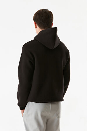 3 İplik Yazı Baskılı Kanguru Cepli Kapüşonlu Sweatshirt