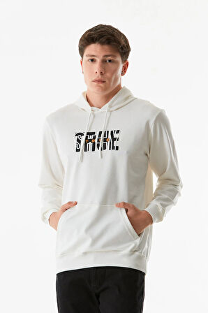 Yazı Baskılı Kanguru Cepli Kapüşonlu Sweatshirt