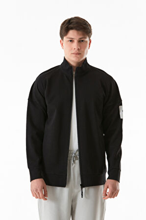 Basic Çift Cepli Fermuarlı Dik Yaka Sweatshirt