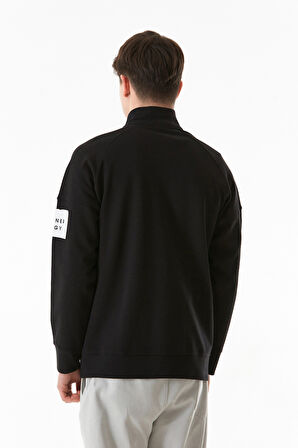 Basic Çift Cepli Fermuarlı Dik Yaka Sweatshirt