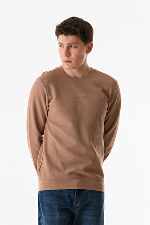 Yazı Baskılı Waffle Kumaş Bisiklet Yaka Sweatshirt