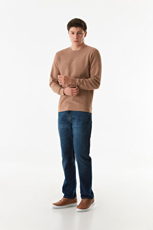 Yazı Baskılı Waffle Kumaş Bisiklet Yaka Sweatshirt