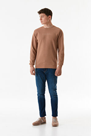 Yazı Baskılı Waffle Kumaş Bisiklet Yaka Sweatshirt