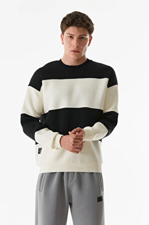 3 İplik Renk Bloklu Bisiklet Yaka Sweatshirt