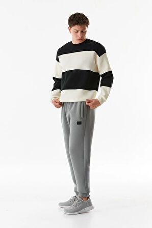 3 İplik Renk Bloklu Bisiklet Yaka Sweatshirt