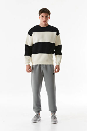 3 İplik Renk Bloklu Bisiklet Yaka Sweatshirt