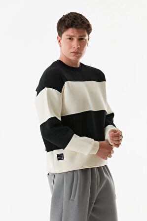 3 İplik Renk Bloklu Bisiklet Yaka Sweatshirt