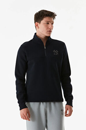 Ny Nakışlı Yarım Fermuarlı Dik Yaka Sweatshirt
