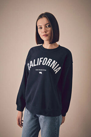 3 İplik California Baskılı Bisiklet Yaka Sweatshirt