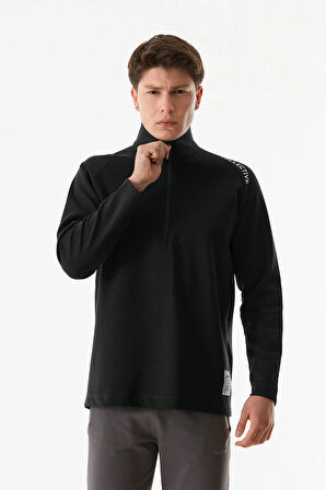 Basic Yarım Fermuarlı Dik Yaka Sweatshirt