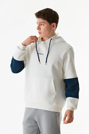 3 İplik Yazı Baskılı Kanguru Cepli Kapüşonlu Sweatshirt