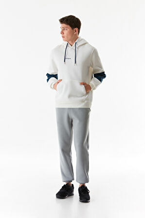 3 İplik Yazı Baskılı Kanguru Cepli Kapüşonlu Sweatshirt