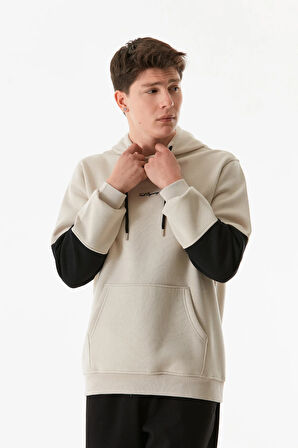 3 İplik Yazı Baskılı Kanguru Cepli Kapüşonlu Sweatshirt