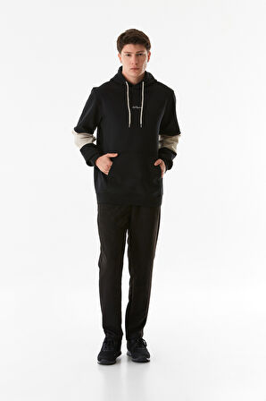 3 İplik Yazı Baskılı Kanguru Cepli Kapüşonlu Sweatshirt