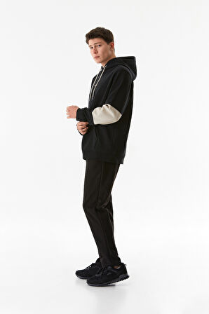 3 İplik Yazı Baskılı Kanguru Cepli Kapüşonlu Sweatshirt