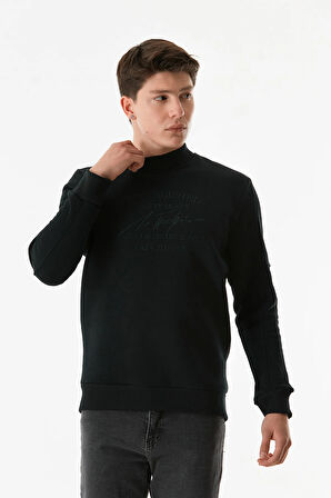 3 İplik Yazı Nakışlı Dik Yaka Sweatshirt