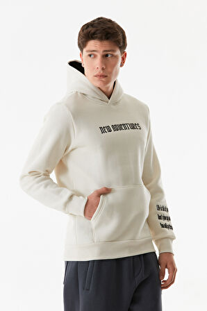 3 İplik Yazı Nakışlı Kanguru Cepli Kapüşonlu Sweatshirt
