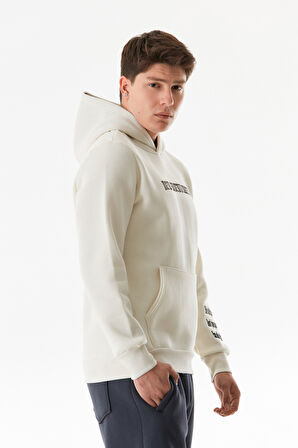 3 İplik Yazı Nakışlı Kanguru Cepli Kapüşonlu Sweatshirt