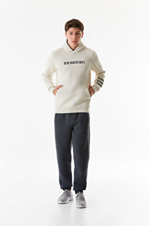 3 İplik Yazı Nakışlı Kanguru Cepli Kapüşonlu Sweatshirt