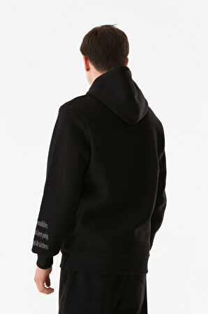 3 İplik Yazı Nakışlı Kanguru Cepli Kapüşonlu Sweatshirt