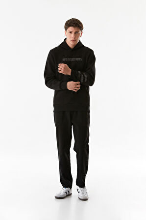 3 İplik Yazı Nakışlı Kanguru Cepli Kapüşonlu Sweatshirt