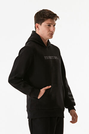 3 İplik Yazı Nakışlı Kanguru Cepli Kapüşonlu Sweatshirt