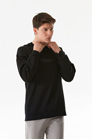 Yazı Baskılı Bisiklet Yaka Sweatshirt