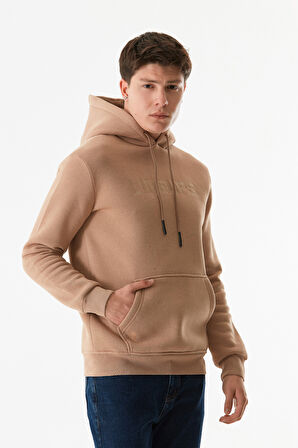 3 İplik Yazı Nakışlı Kanguru Cepli Kapüşonlu Sweatshirt