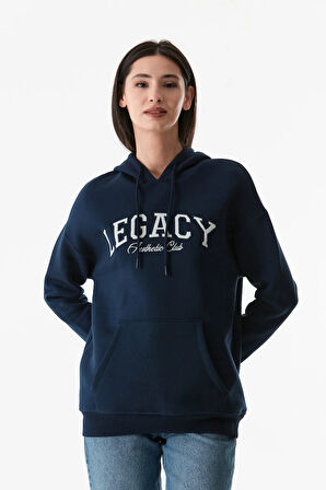 3 İplik Yazı Baskılı Kanguru Cepli Kapüşonlu Sweatshirt
